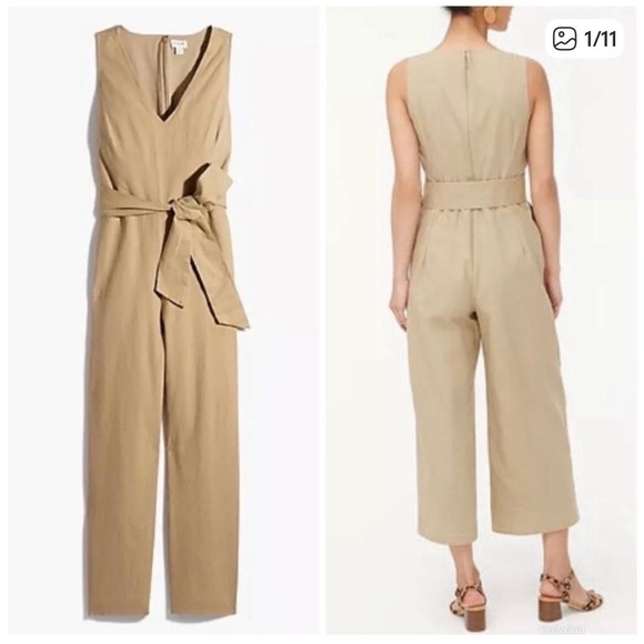 J. Crew Pants - J. Crew Beige Sleeveless Jumpsuit with Tie Waist